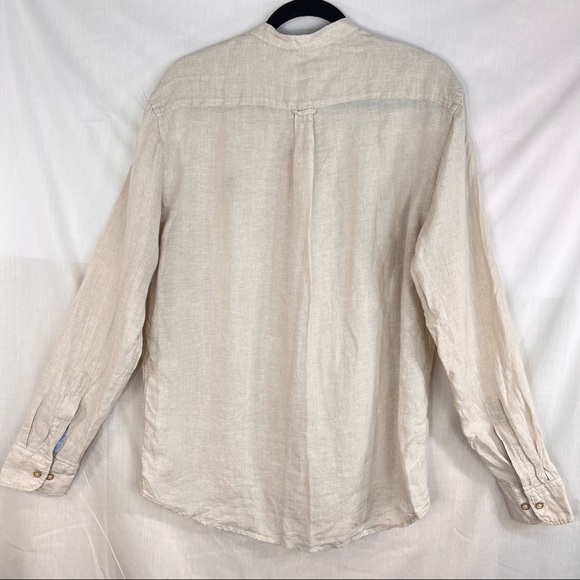 Ralph Lauren US Polo ASSN Irish Linen Button Down Beige Mandarin Collar Sz L EUC - Picture 4 of 12